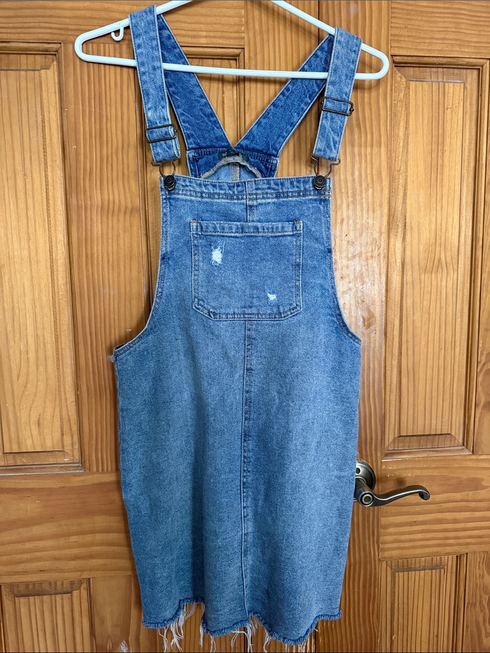 wild fable Distressed Light Blue Denim Overall Mini Dress